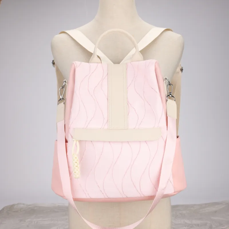 GEERDUN Oxford Backpack Unisex Ecru/Black/Pink/Light Green-5