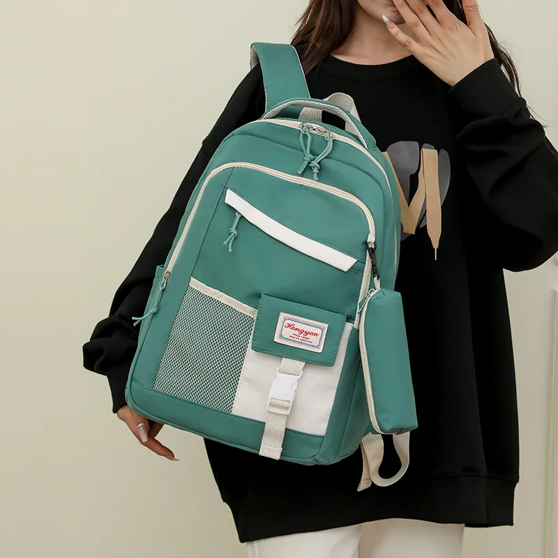 GEERDUN Water Repellent Fabric Backpack Unisex Black/Purple/Blue/Green/Pink-7