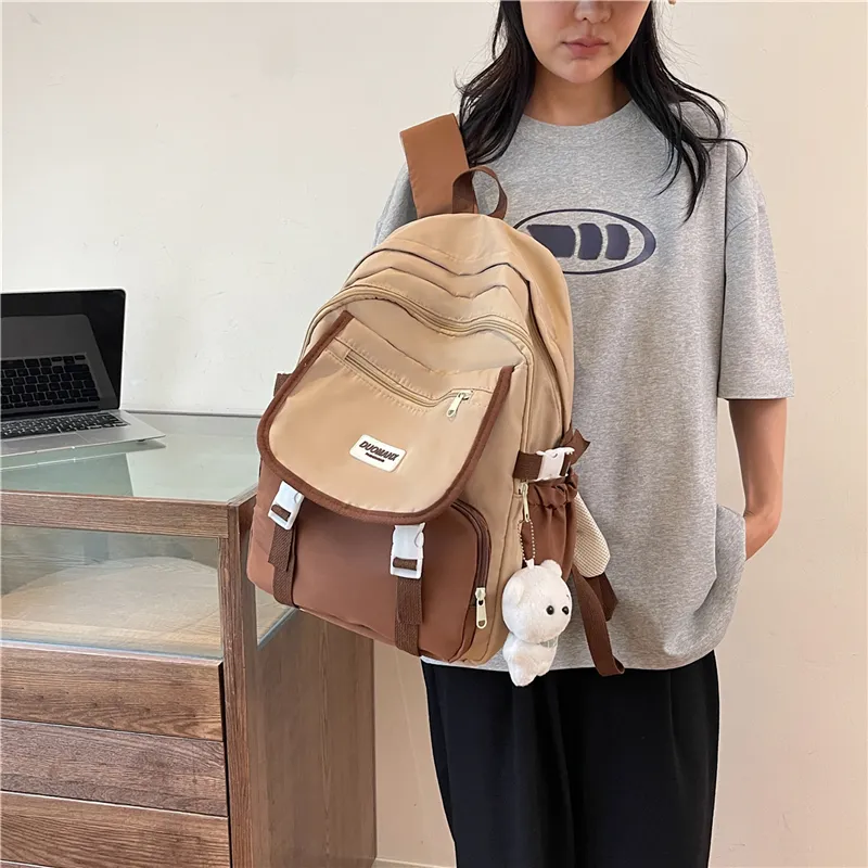 GEERDUN Nylon Backpack Unisex Black/Yellow/Khaki/Brown/Blue-9