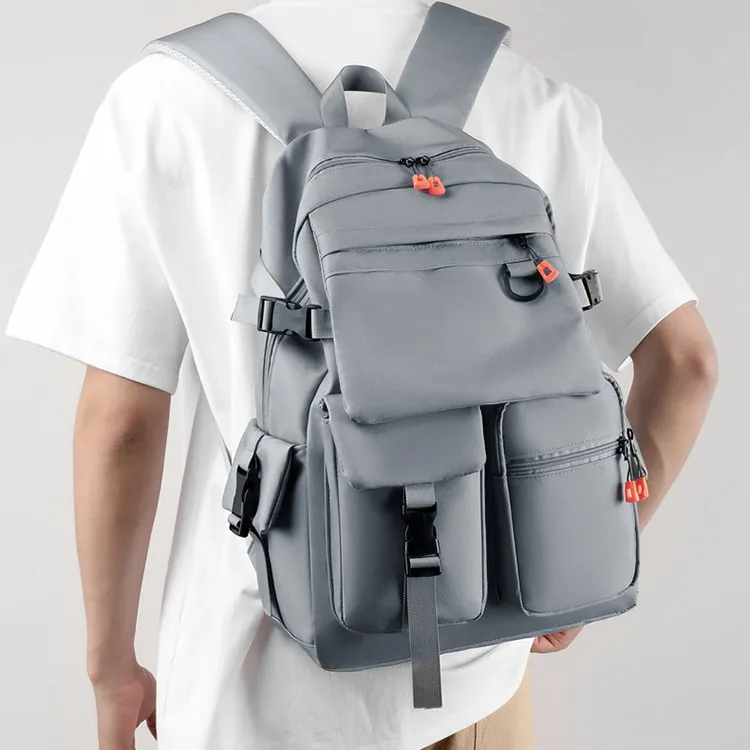 GEERDUN Nylon High School University Student Backpack Large Capacity Backpack Unisex Black/Gray-3