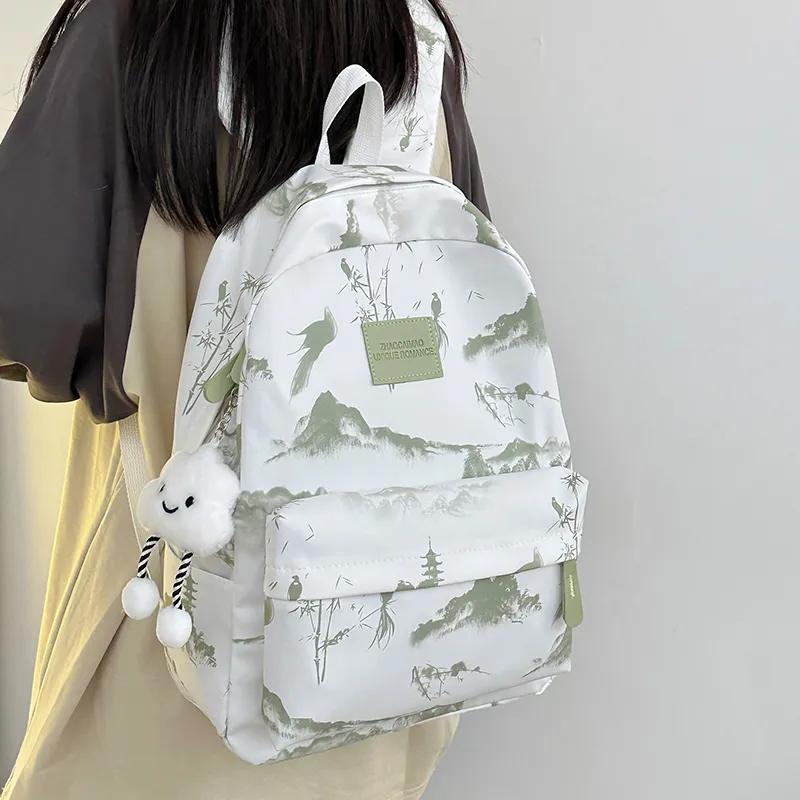 GEERDUN Nylon Backpack Unisex Gray/Red/Pink/Green-7