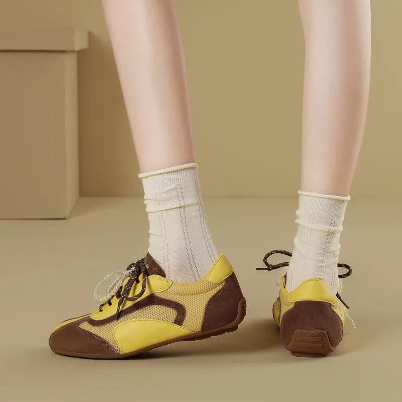 XICUNMINGWU Skateboard Shoes Women's Yellow+Brown-4