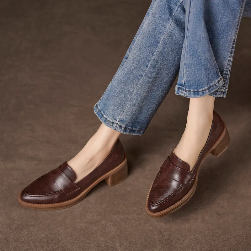 XICUNMINGWU Chunky Heel High Heels 5.5cm Women's Dark Brown-5