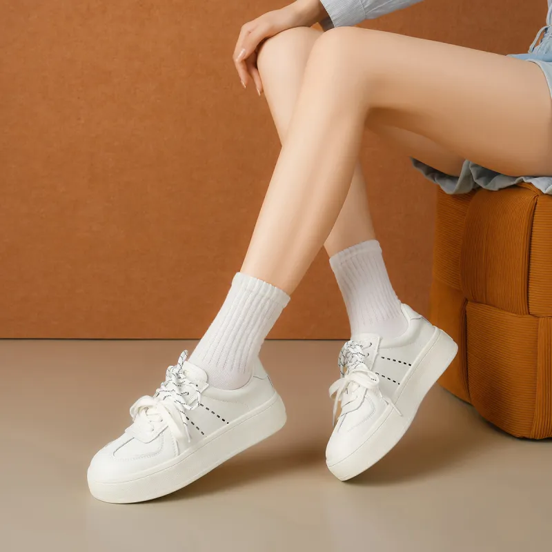 XICUNMINGWU Height Increasing Low Top Skateboard Shoes Women's Ecru-2