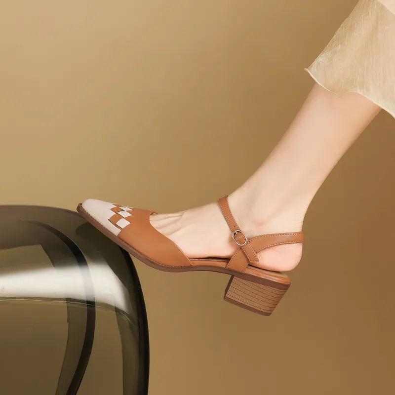 XICUNMINGWU High Heels Women's Caramel+Ecru-4