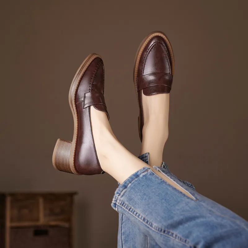 XICUNMINGWU Chunky Heel High Heels 5.5cm Women's Dark Brown-2