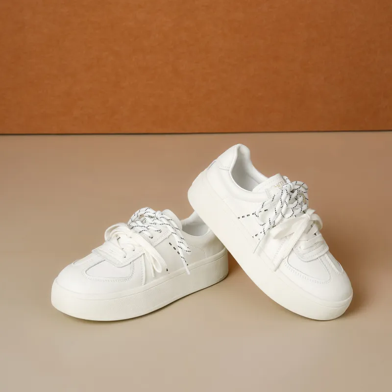 XICUNMINGWU Height Increasing Low Top Skateboard Shoes Women's Ecru-4