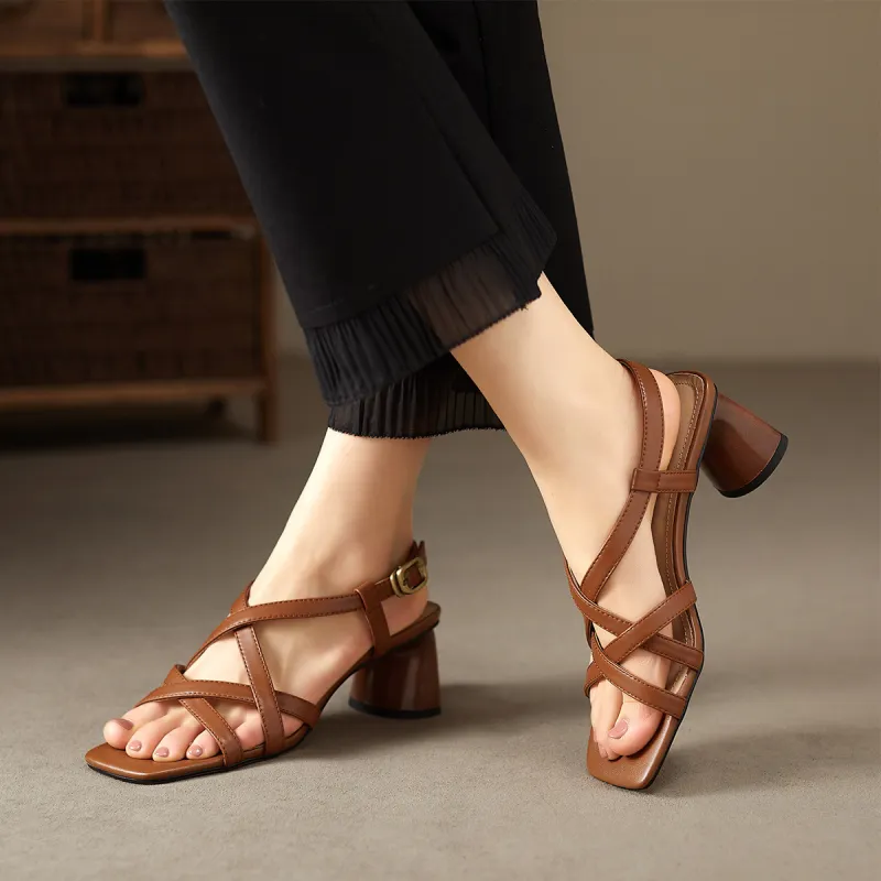 XICUNMINGWU Roman Sandals Women's Brown-4