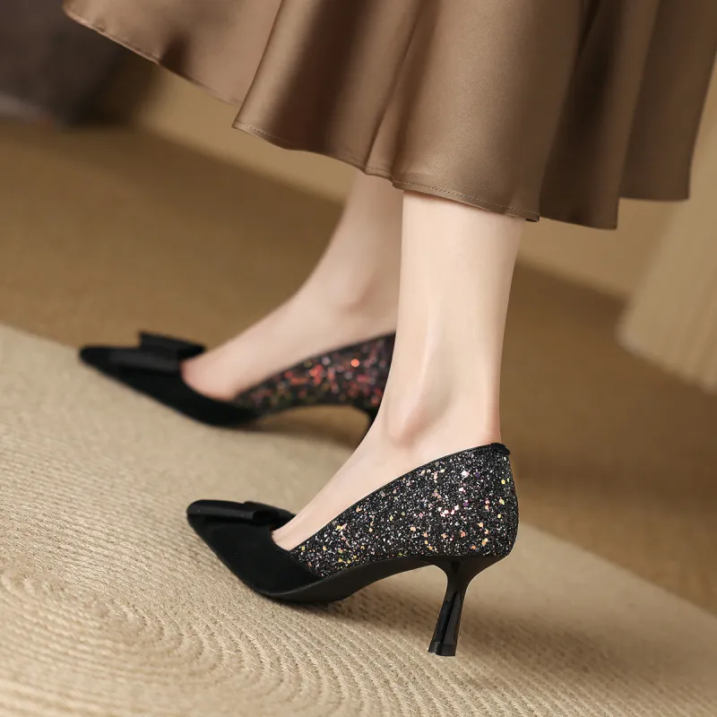XICUNMINGWU Slim Heel High Heels 6.5CM Women's Black-4