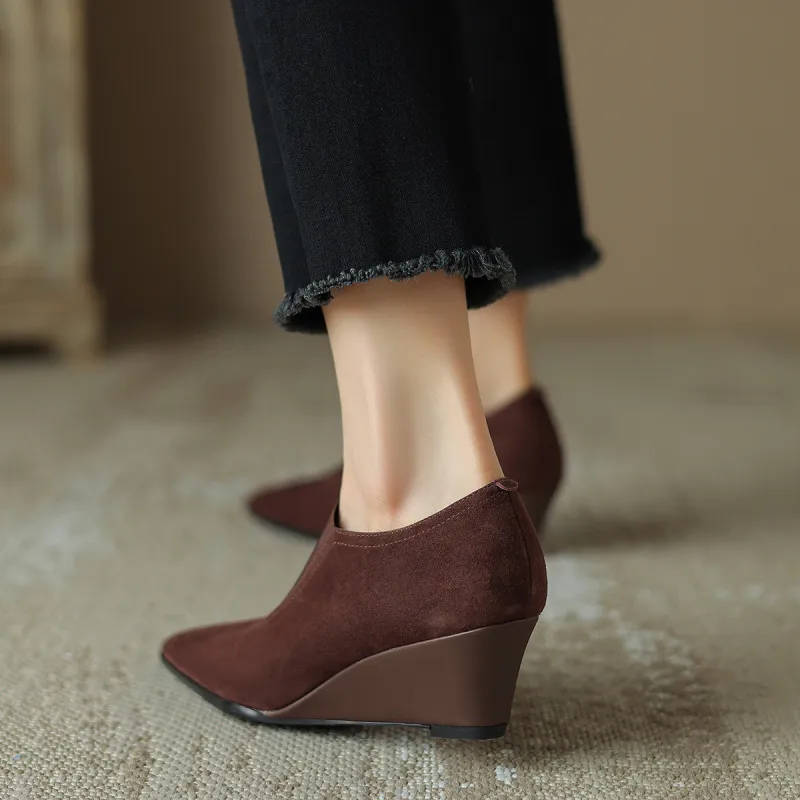 XICUNMINGWU Wedge Heel High Heels Women's Coffee-3