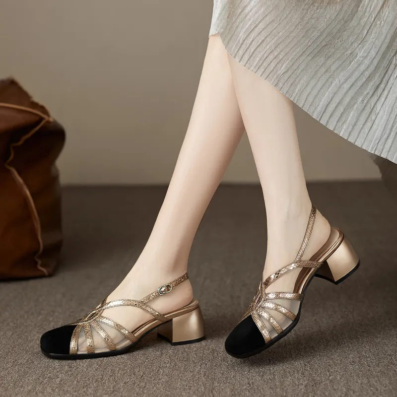 XICUNMINGWU High Heels Women's Champagne+Black-4