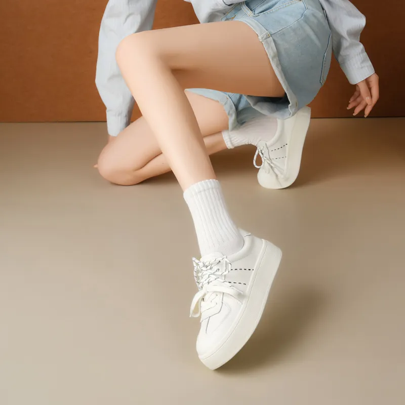 XICUNMINGWU Height Increasing Low Top Skateboard Shoes Women's Ecru-6