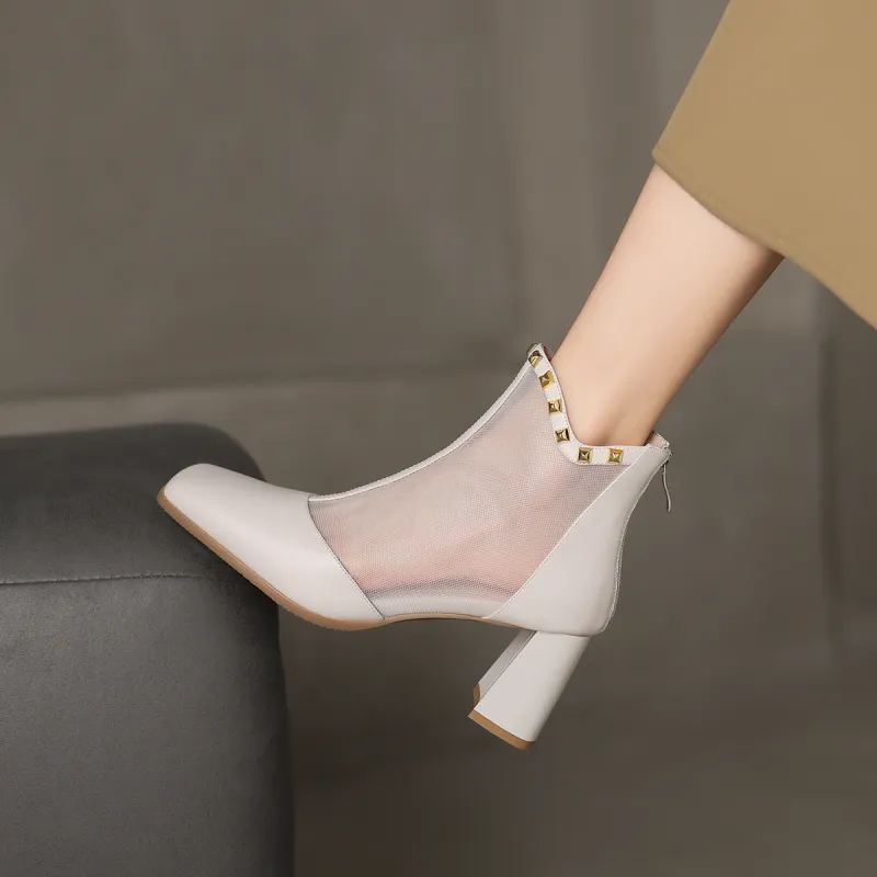 XICUNMINGWU Ankle Boots Women's Ecru-3