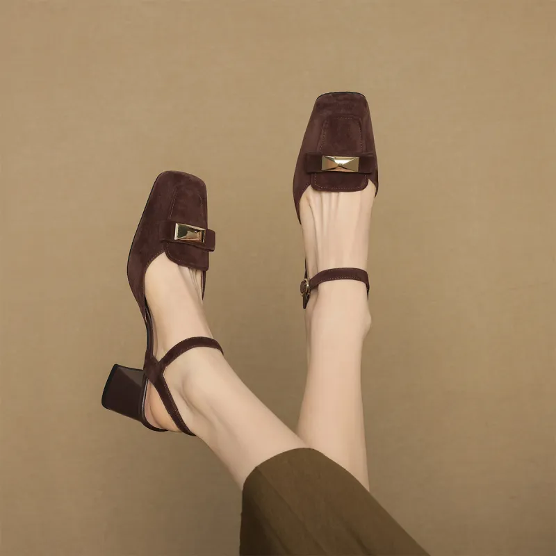 XICUNMINGWU Chunky Heel High Heels 6.5CM Women's Coffee-5