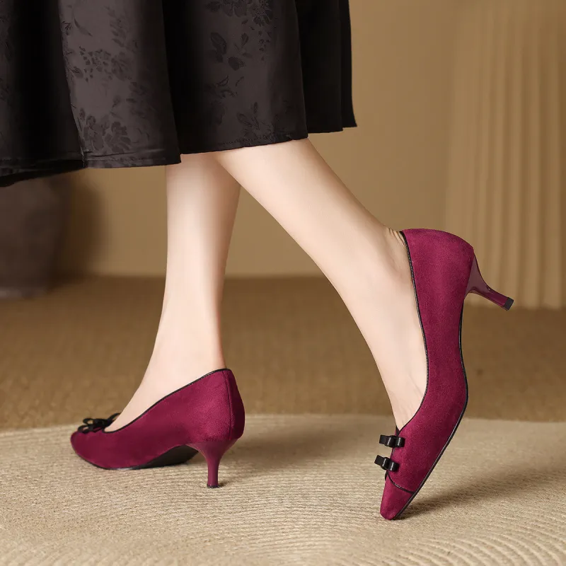 XICUNMINGWU Slim Heel High Heels 6cm Women's Burgundy-4