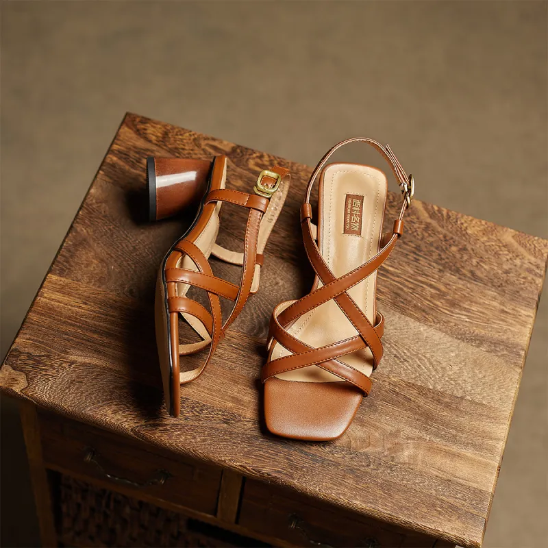 XICUNMINGWU Roman Sandals Women's Brown-1