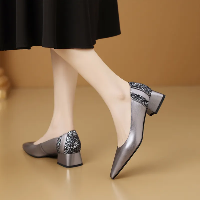 XICUNMINGWU Chunky Heel High Heels 3.8cm Women's Gunmetal-3