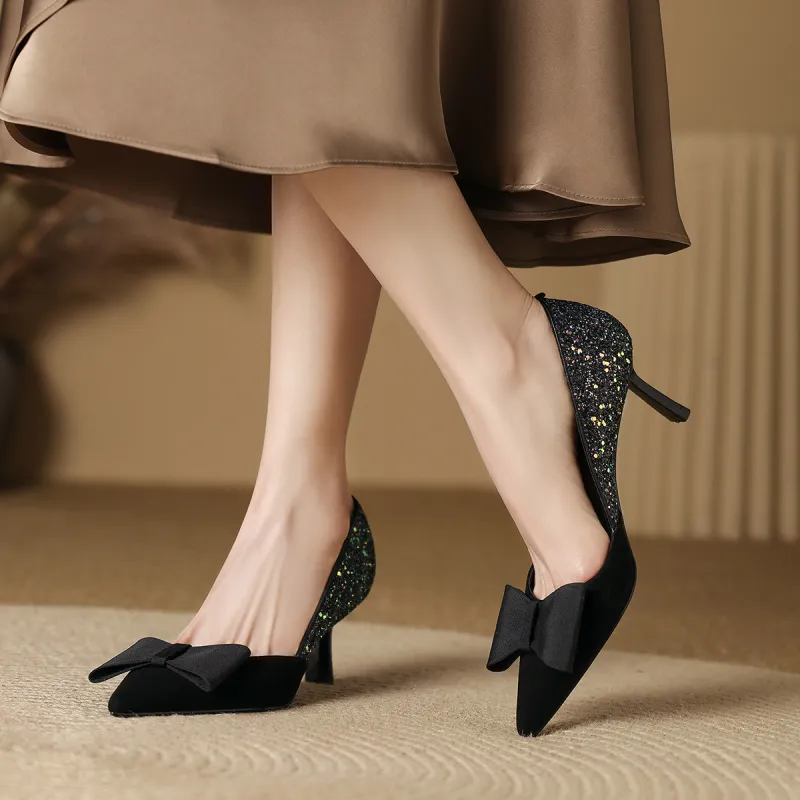 XICUNMINGWU Slim Heel High Heels 6.5CM Women's Black-3