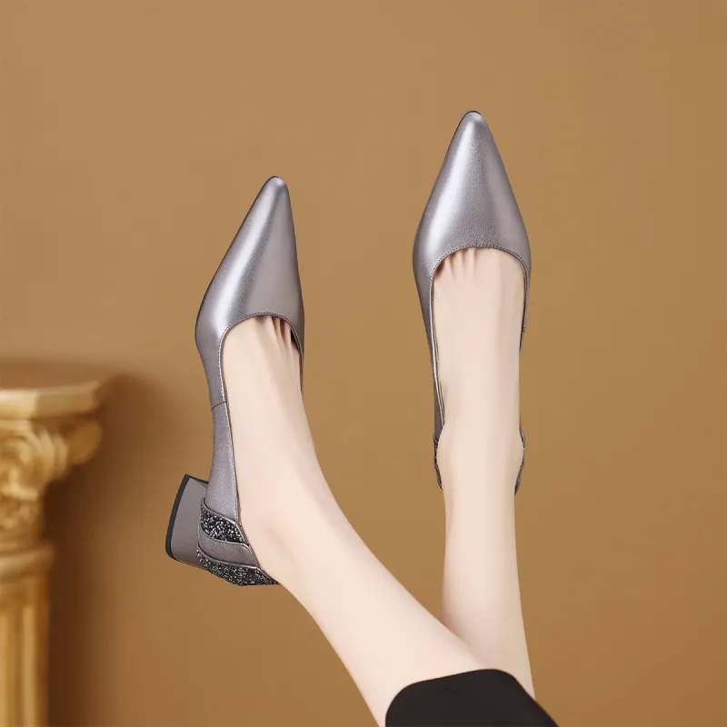 XICUNMINGWU Chunky Heel High Heels 3.8cm Women's Gunmetal-5