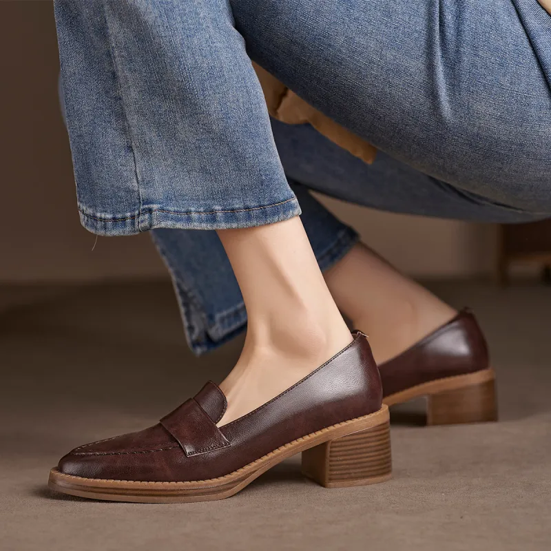 XICUNMINGWU Chunky Heel High Heels 5.5cm Women's Dark Brown-3