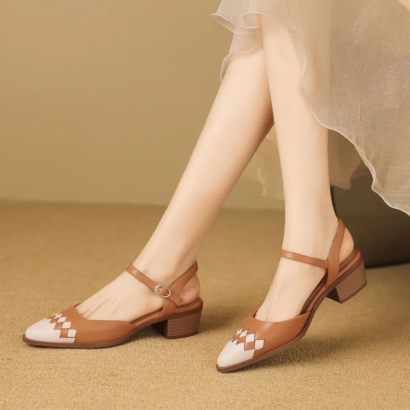XICUNMINGWU High Heels Women's Caramel+Ecru-6