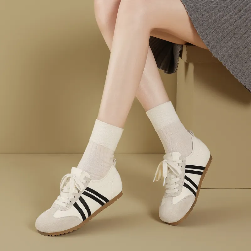 XICUNMINGWU Skateboard Shoes Women's Ecru+Black-5