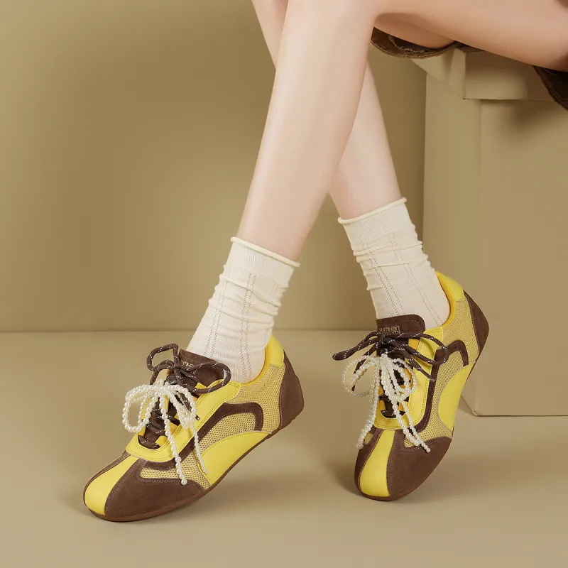 XICUNMINGWU Skateboard Shoes Women's Yellow+Brown-3