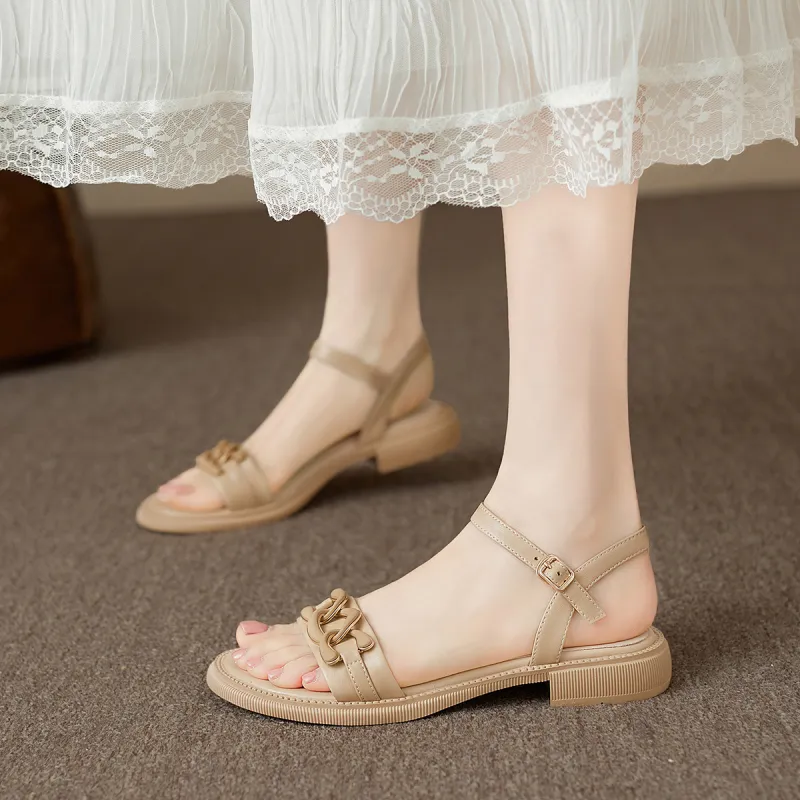 XICUNMINGWU One Strap Sandals Women's Apricot-4