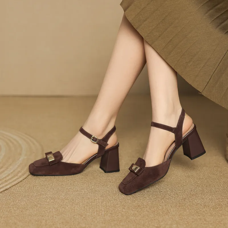 XICUNMINGWU Chunky Heel High Heels 6.5CM Women's Coffee-6