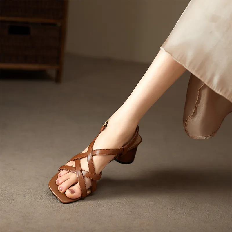 XICUNMINGWU Roman Sandals Women's Brown-5