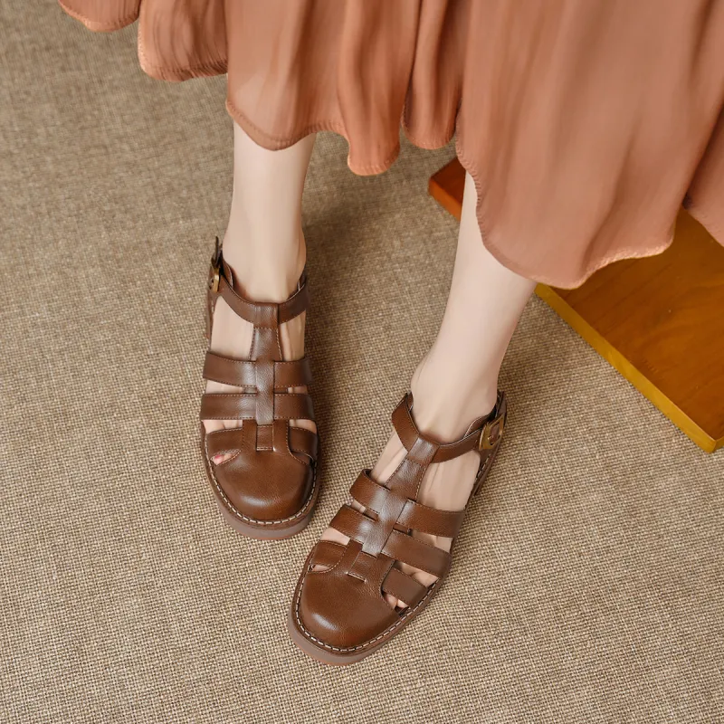 XICUNMINGWU Roman Sandals 3cm Women's Brown-6