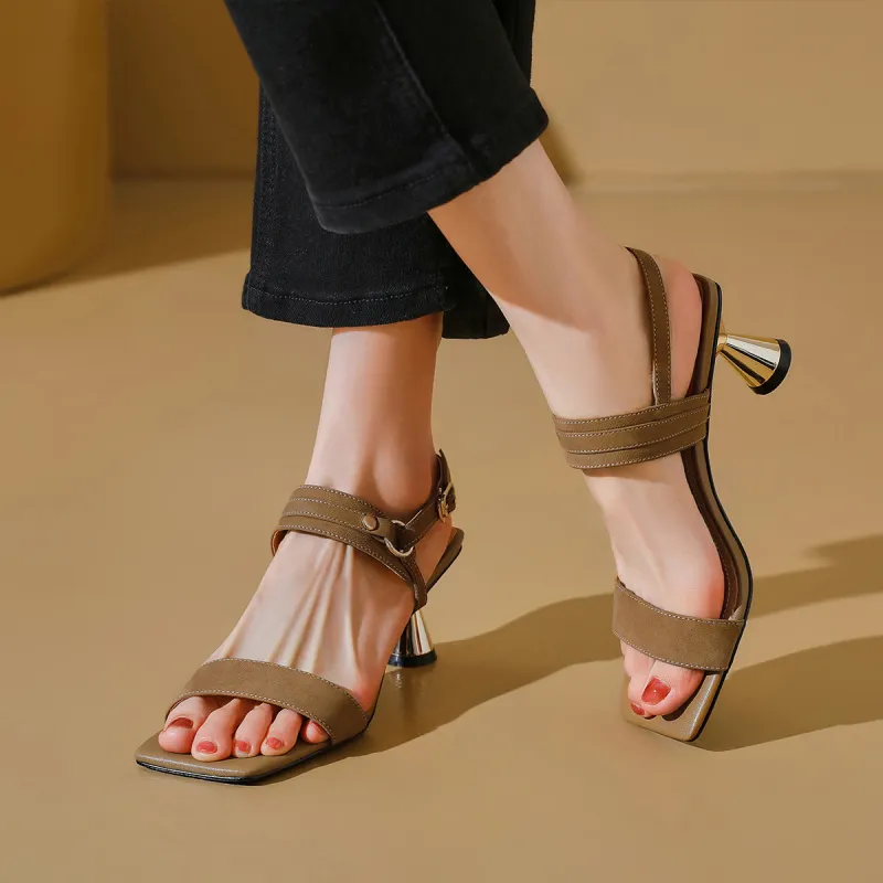 XICUNMINGWU One Strap Sandals Women's Khaki-4