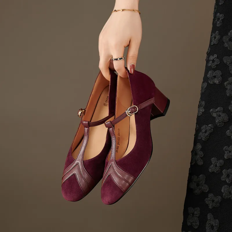 XICUNMINGWU Chunky Heel High Heels Women's Burgundy-2