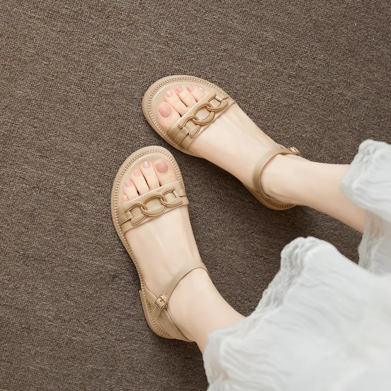 XICUNMINGWU One Strap Sandals Women's Apricot-5