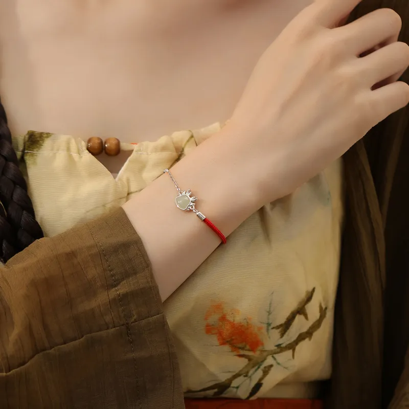 Olampe S999 Fine Silver Hetian Jade Bracelets Women's Pale Greenish-White Jade-8