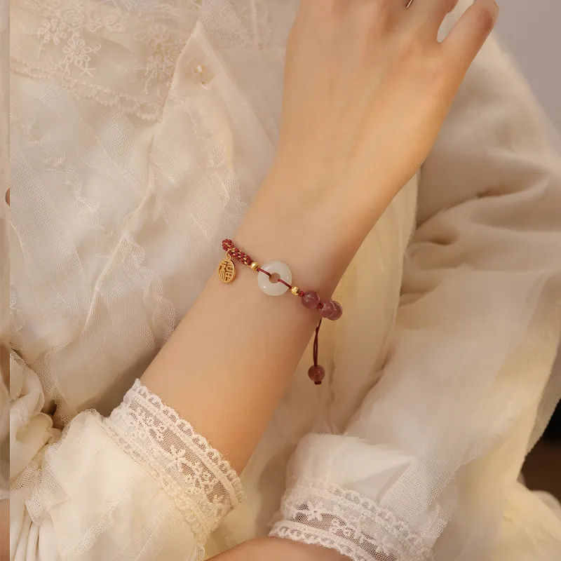 Olampe S925 Silver Hetian Jade Bracelets Women's Pale Greenish White Jade-6