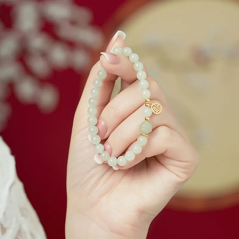 Olampe Hetian Jade Bracelets Pale Greenish White Jade Women's-6