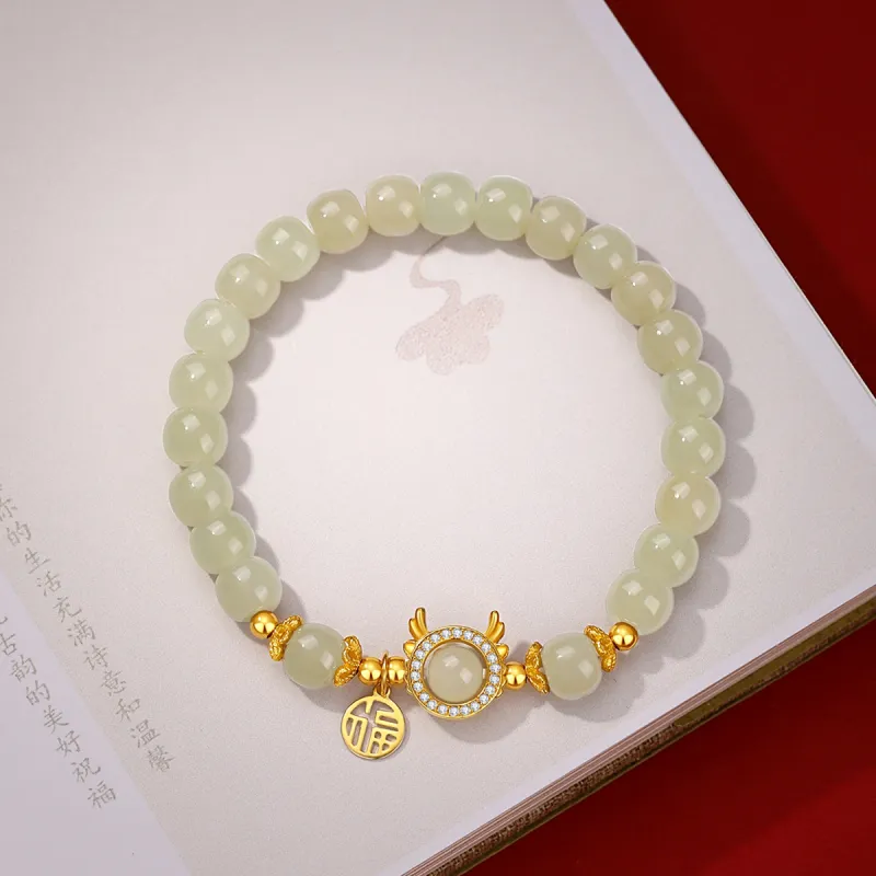 Olampe S925 Silver Mint Green Hetian Jade Bracelet Women's Pale Greenish White Jade-2