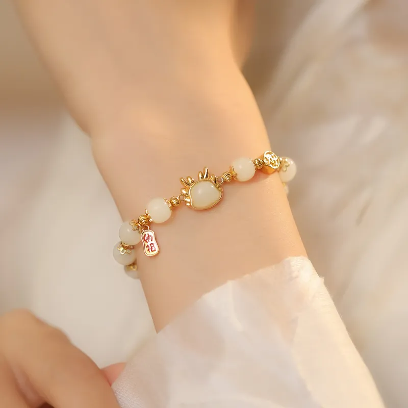 Olampe S925 Silver Hetian Jade Bracelets Women's Pale Greenish White Jade-6