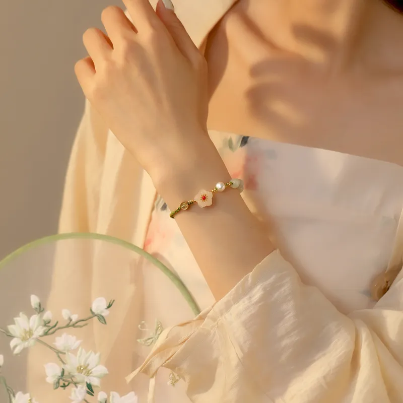 Olampe S925 Silver Hetian Jade Bracelets Women's Pale Greenish White Jade-5