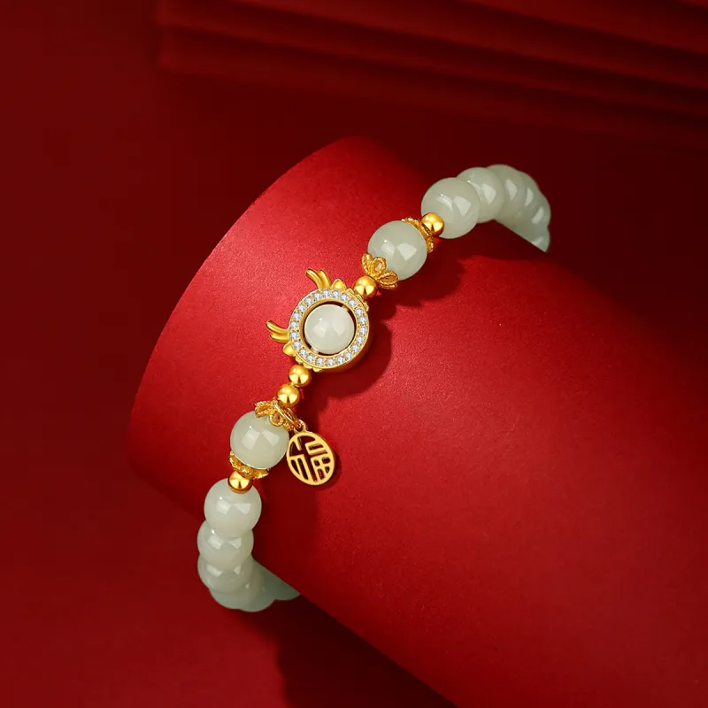 Olampe S925 Silver Mint Green Hetian Jade Bracelet Women's Pale Greenish White Jade-4