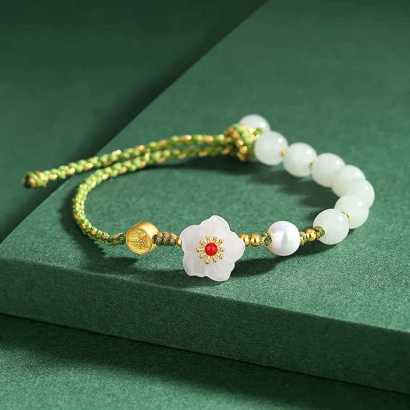 Olampe S925 Silver Hetian Jade Bracelets Women's Pale Greenish White Jade-2