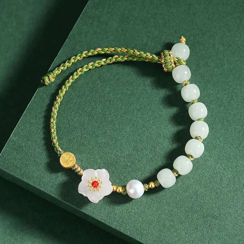 Olampe S925 Silver Hetian Jade Bracelets Women's Pale Greenish White Jade-3