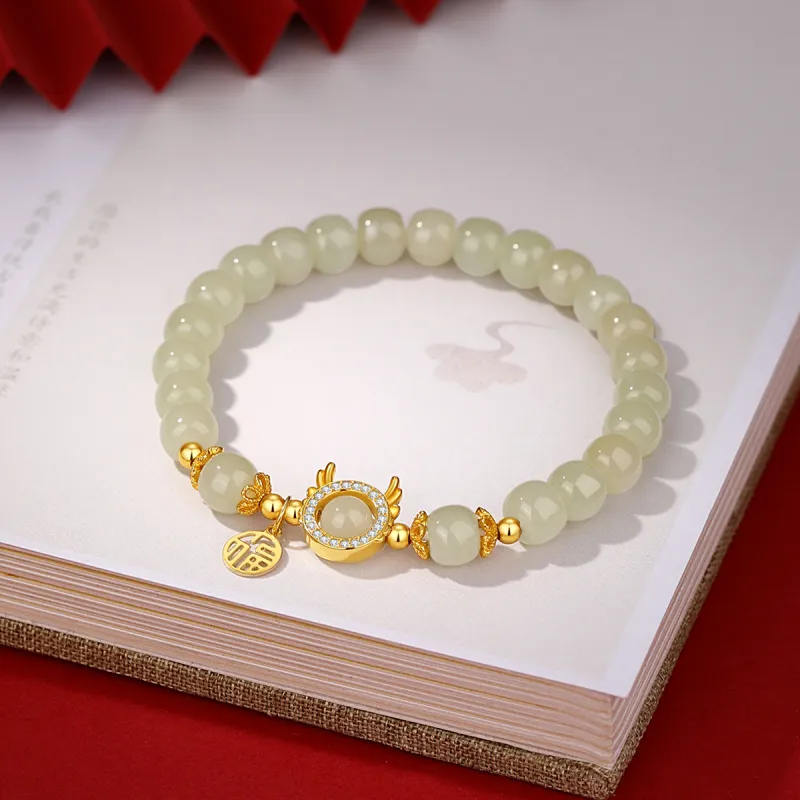 Olampe S925 Silver Mint Green Hetian Jade Bracelet Women's Pale Greenish White Jade-7