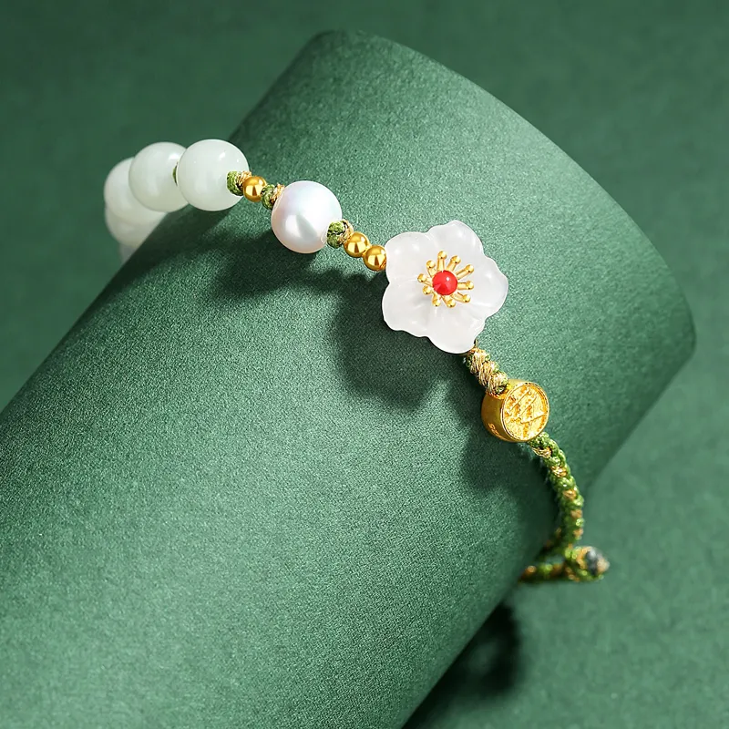 Olampe S925 Silver Hetian Jade Bracelets Women's Pale Greenish White Jade-1