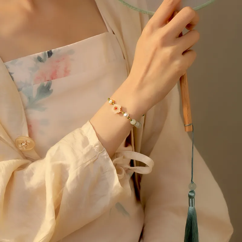 Olampe S925 Silver Hetian Jade Bracelets Women's Pale Greenish White Jade-4