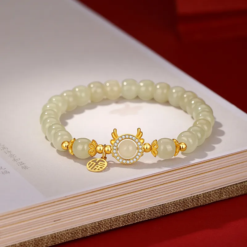 Olampe S925 Silver Mint Green Hetian Jade Bracelet Women's Pale Greenish White Jade-1