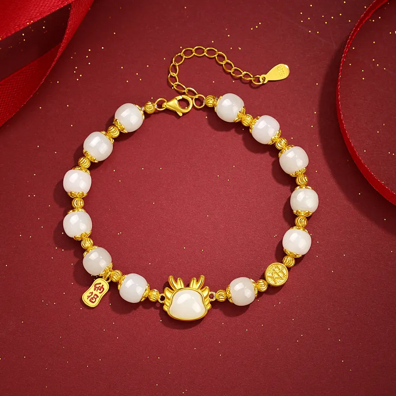 Olampe S925 Silver Hetian Jade Bracelets Women's Pale Greenish White Jade-3