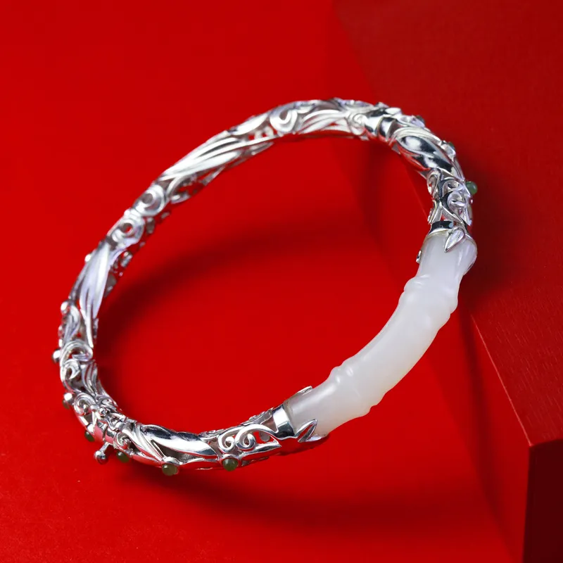 Mrs. Song Bangles Pale Greenish White Jade Women's-11