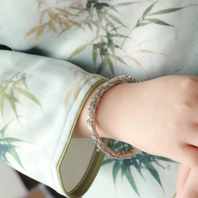 Mrs. Song Bangles Pale Greenish White Jade Women's-9